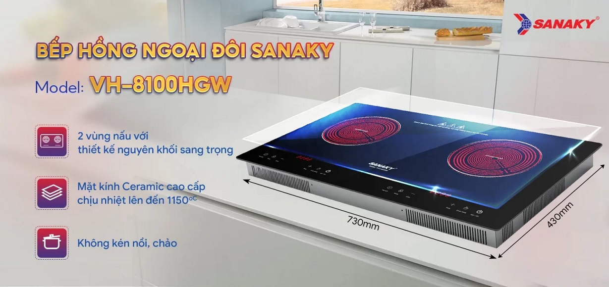 Bếp hồng ngoại đôi Sanaky VH-8100HGW