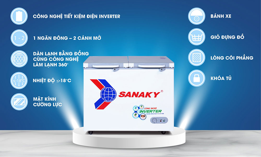 Tủ đông cánh kính cường lực sanaky vh-2599a4k