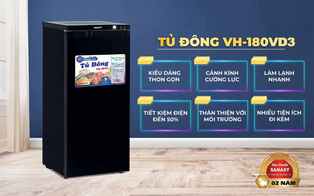 VH-180VD3 - Tủ đông đứng bán chạy nhất tại Sanaky