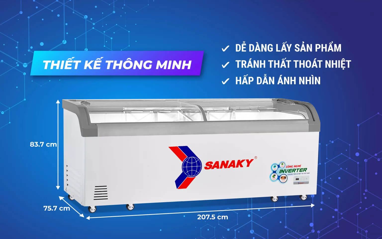 Tủ Đông Trưng Bày Sanaky Inverter VH-1099K3A 750 lít